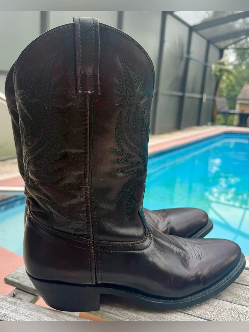 LAREDO BIRCHWOOD WESTERN LEATHER BOOTS BLACK CHERRY MENS SIZE 11D